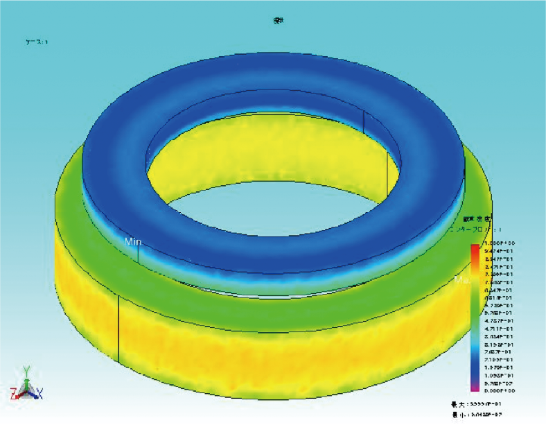 吸着用途の解析事例①における初期モデルの磁束密度のコンター図。解析結果の表で使用。