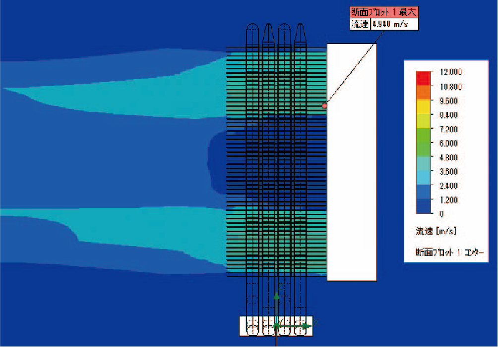 ファンの解析事例における流速(ファンType3)の図。解析結果の表で使用。