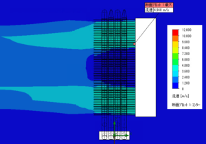 ファンの解析事例における流速（ファンType3）の図。解析結果の表で使用。